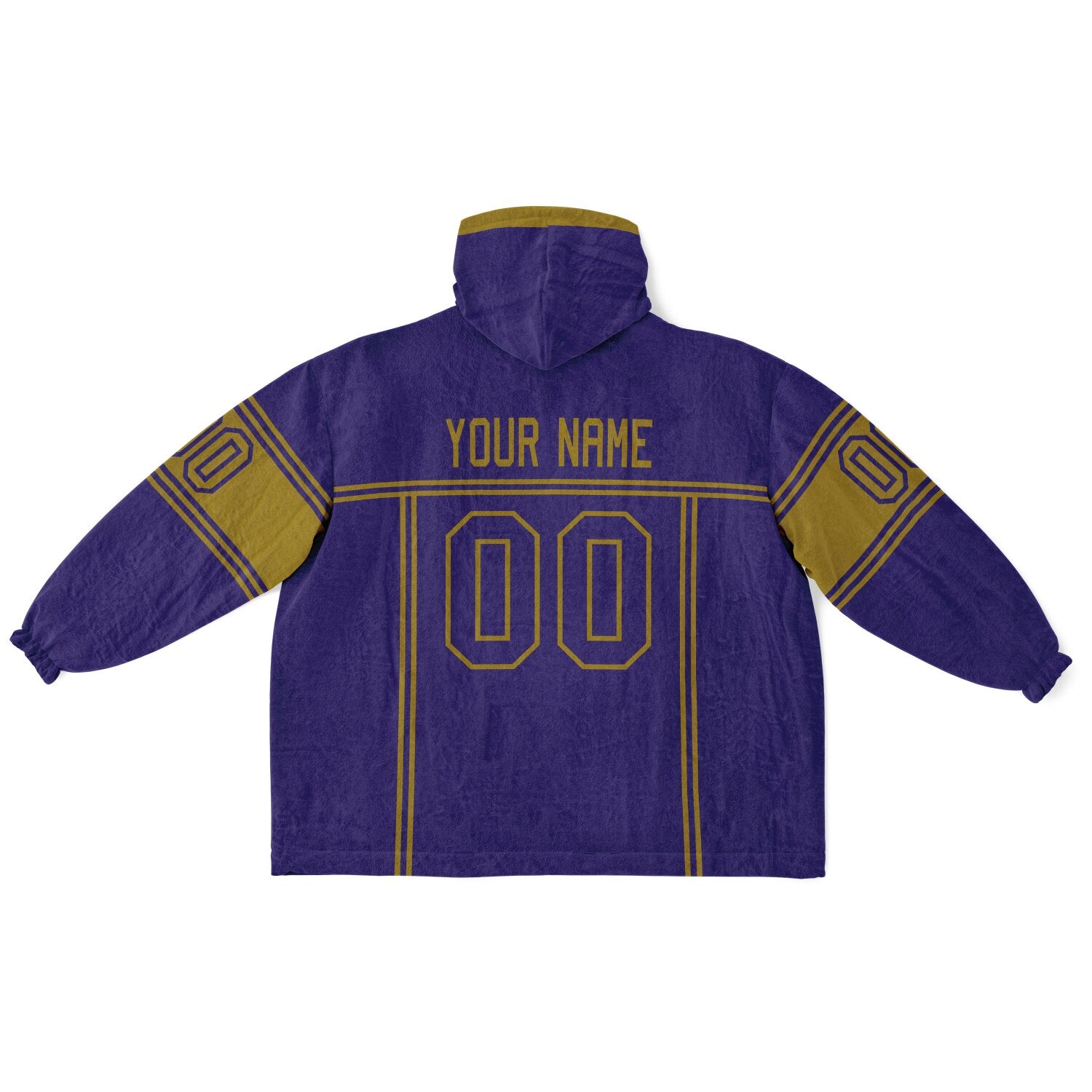 Purple and metallic gold lineup snug hoodie featuring sleek line-art details and minimalist team-inspired design