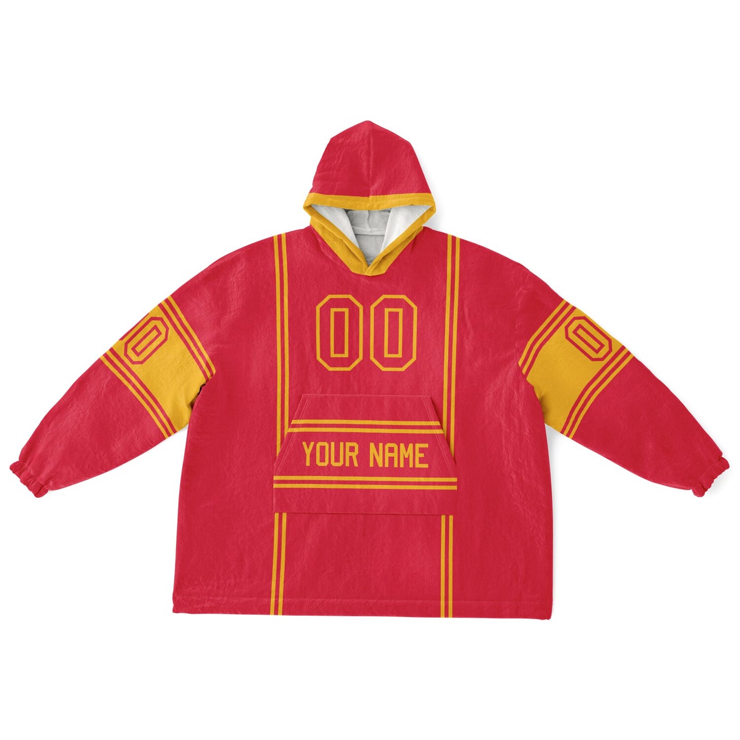 Red and gold lineup snug hoodie featuring sleek line-art details and minimalist team-inspired design.