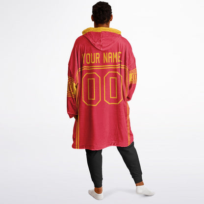 Red and gold lineup snug hoodie featuring sleek line-art details and minimalist team-inspired design.