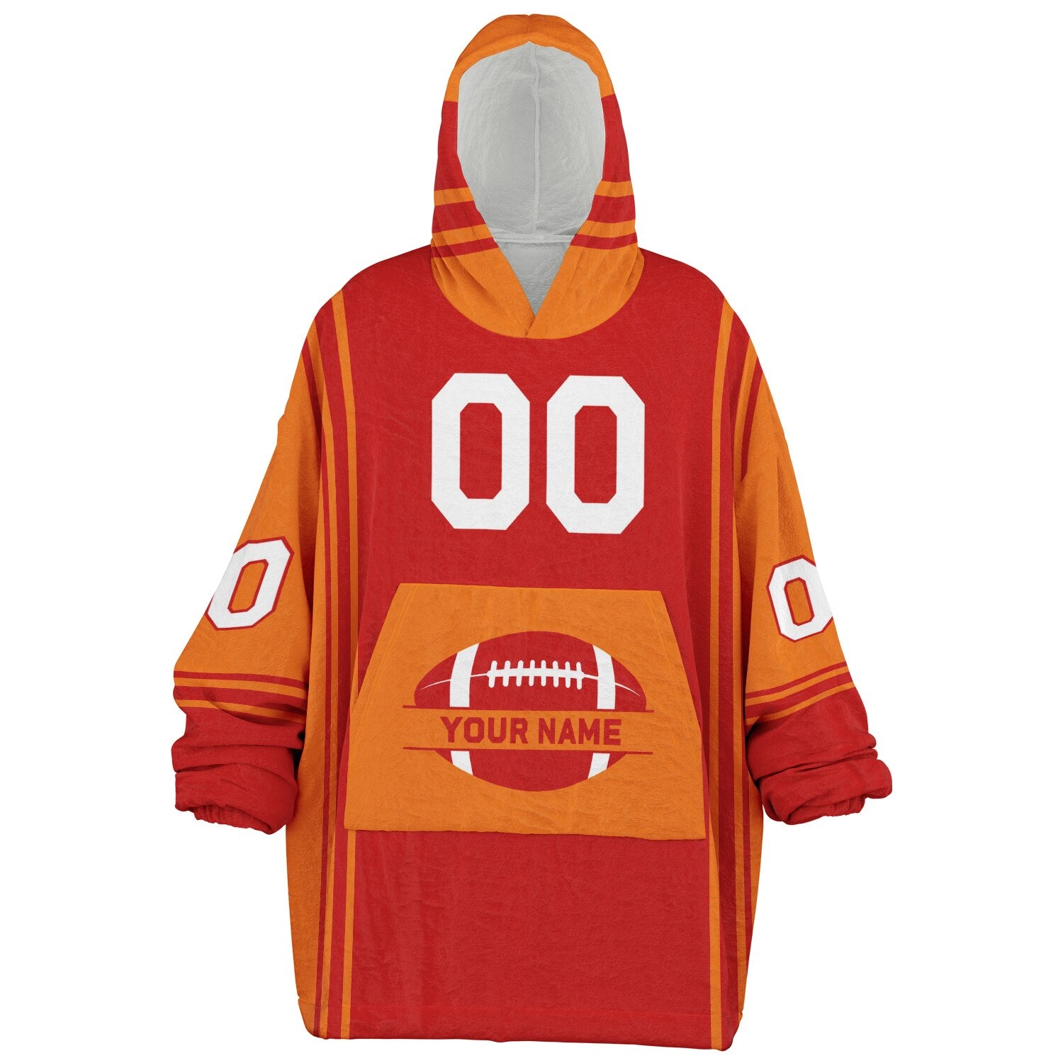 Red and orange bold snug hoodie with modern color-block design and soft loungewear fit.