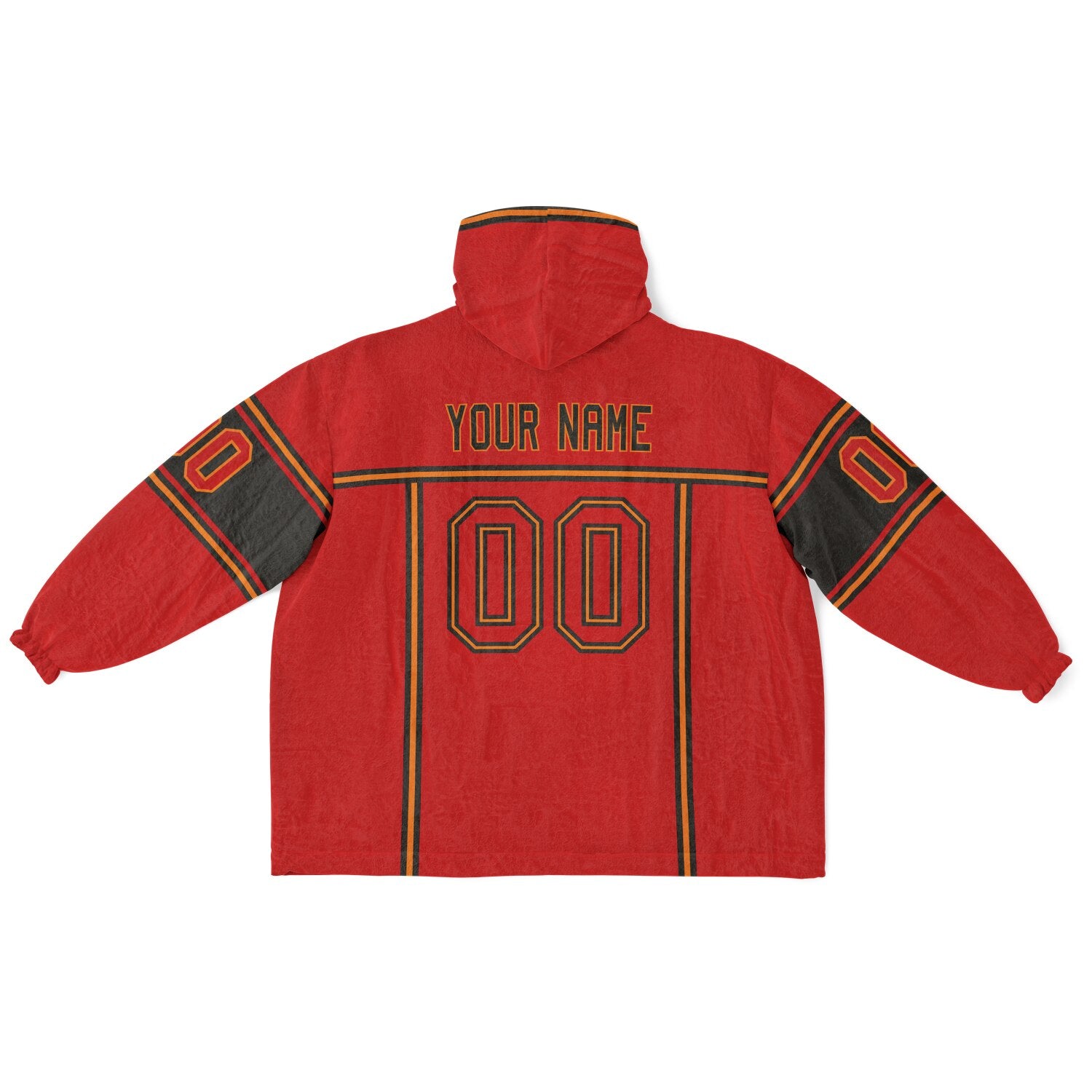 Red, pewter, and orange lineup snug hoodie with clean line work and subtle jersey influence.