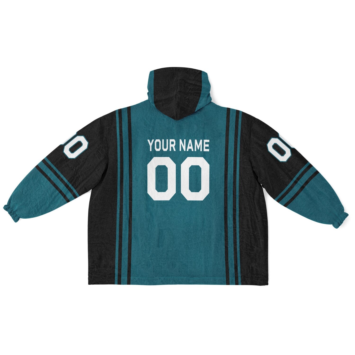 Teal and black bold snug hoodie with modern color-block design and soft loungewear fit.