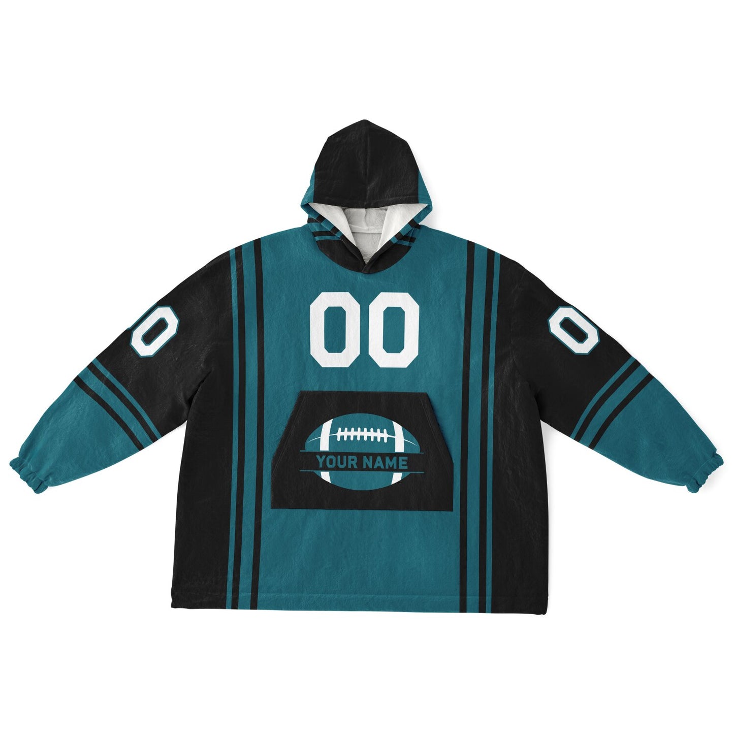 Teal and black bold snug hoodie with modern color-block design and soft loungewear fit.