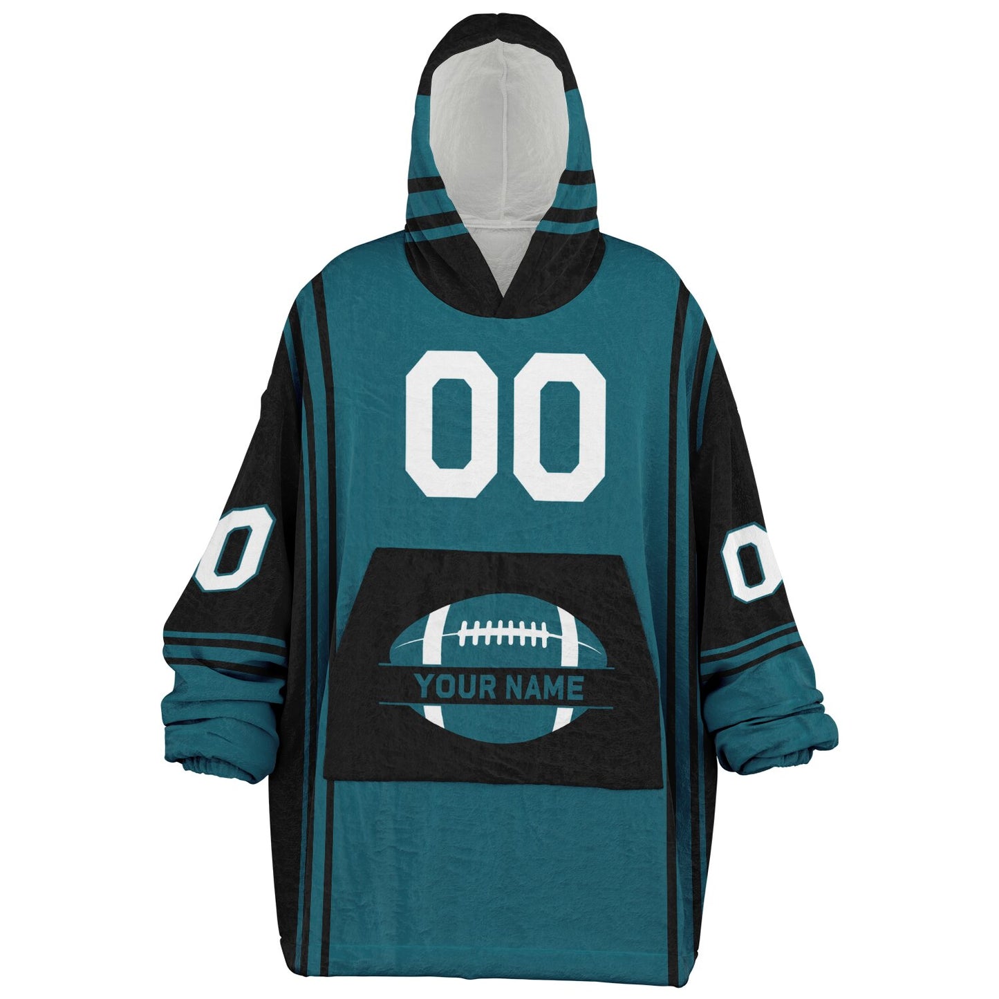 Teal and black bold snug hoodie with modern color-block design and soft loungewear fit.