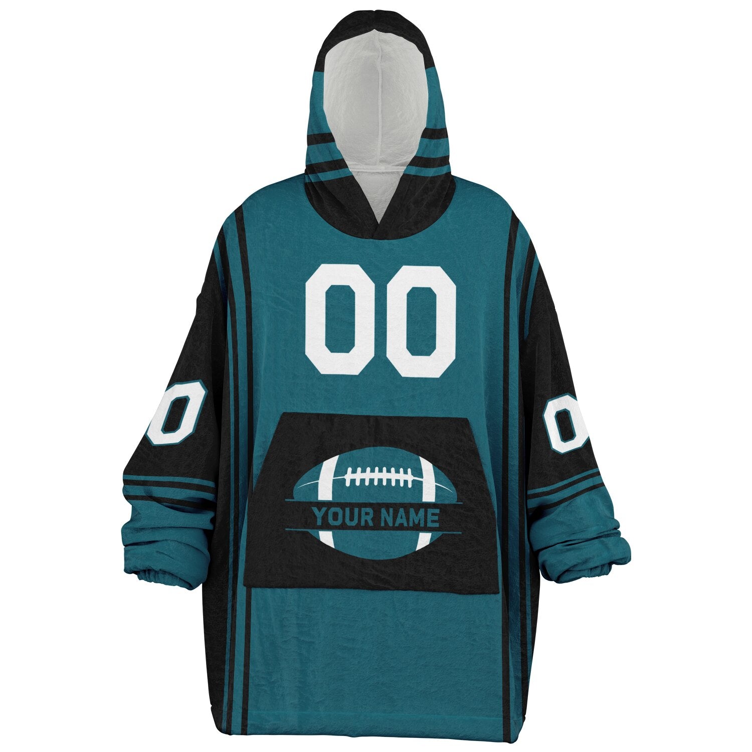 Teal and black bold snug hoodie with modern color-block design and soft loungewear fit.