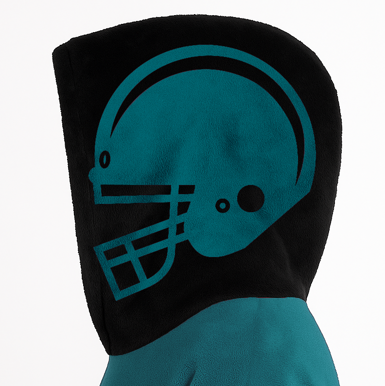 Teal and black classic snug hoodie featuring jersey-style stripes and personalized name and number.