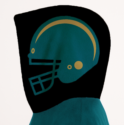 Teal, black, and gold classic snug hoodie featuring authentic jersey striping and personalized number details.