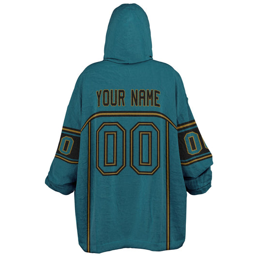 Teal, black and gold lineup snug hoodie with clean line work and subtle jersey influence.