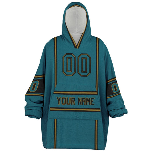 Teal, black and gold lineup snug hoodie with clean line work and subtle jersey influence.