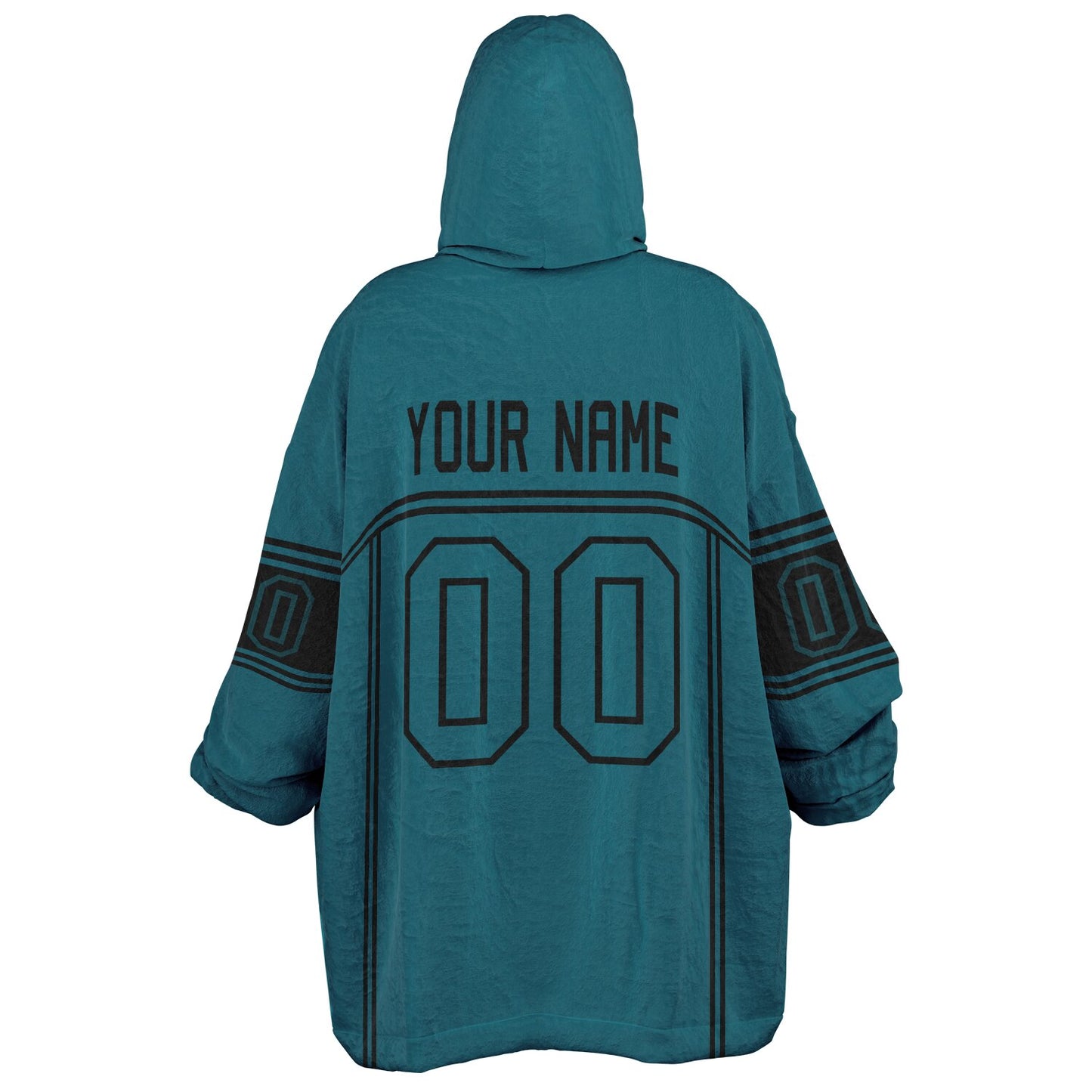 Teal and black lineup snug hoodie featuring sleek line-art details and minimalist team-inspired design.