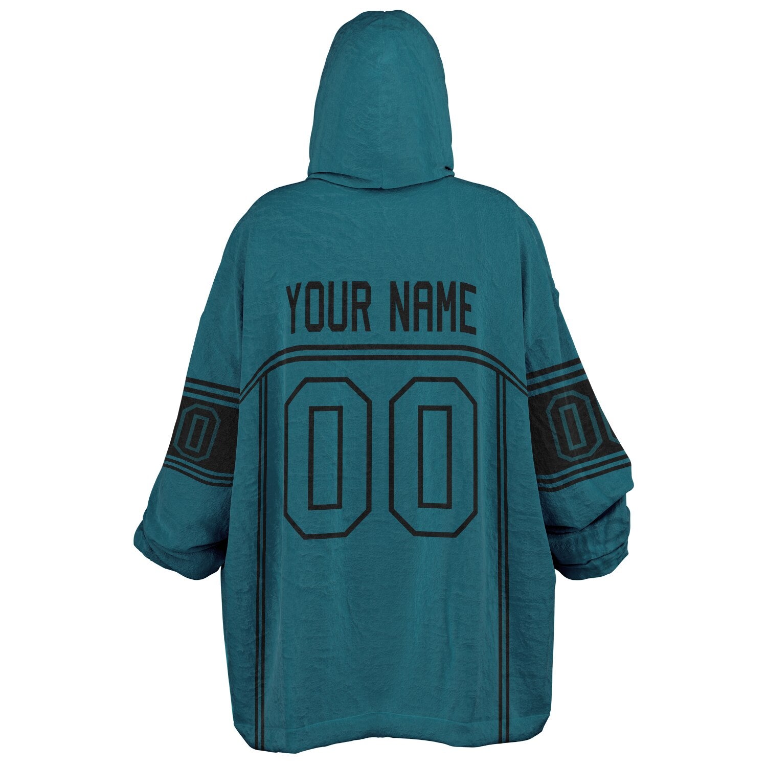 Teal and black lineup snug hoodie featuring sleek line-art details and minimalist team-inspired design.